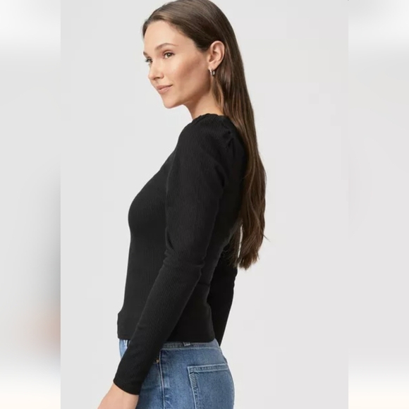 Long Sleeve Sibyl Top In Black Rib Knit With Puff Sleeves Size M - Picture 6 of 16